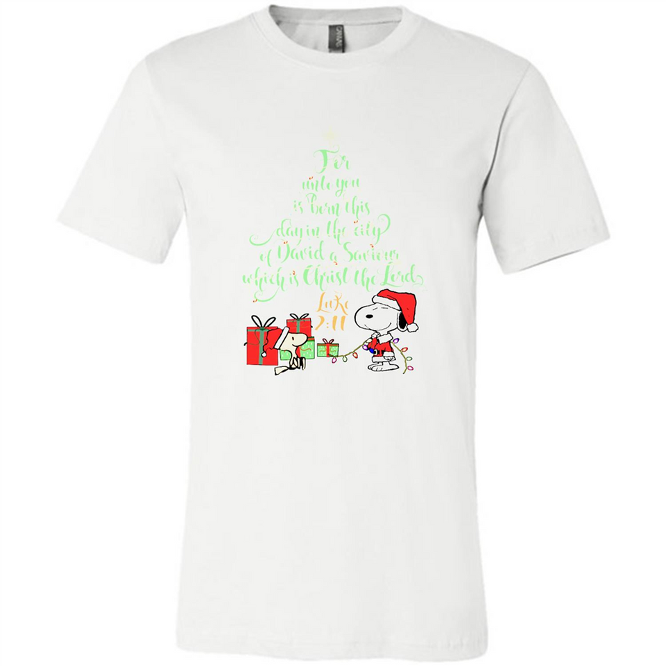 Snoopy Merry Christmas with Christmas tree T-Shirt - Canvas Unisex T-Shirt