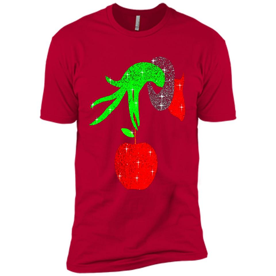 Christmas The Grinch Hand Holding Apple Ornament sweater - Premium Short Sleeve T-Shirt