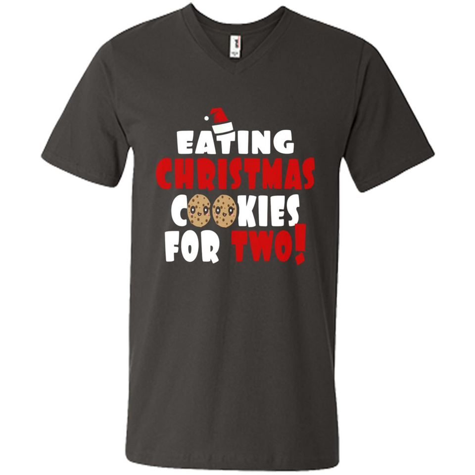 Womens Funny Eating Christmas Cookies For Two Pregnancy - Men's V-Neck