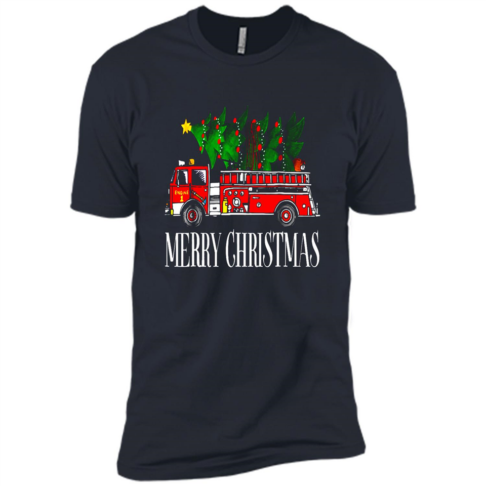 Firetruck Santa Sleigh Merry Christmas Firefighter - Premium Short Sleeve T-Shirt