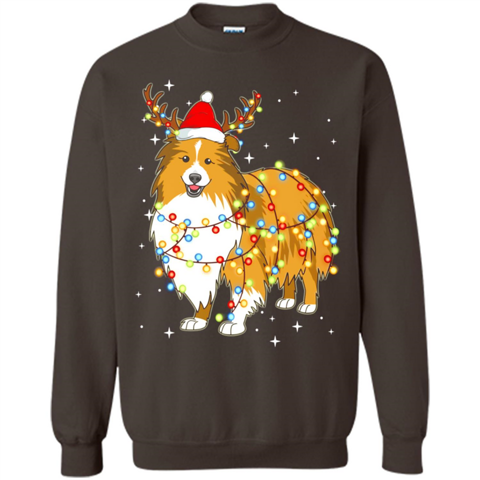 Christmas Lights Shetland Sheepdog Wearing Santa Hat Funny Xmas - Sweatshirt