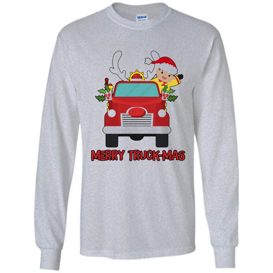Merry Truck-Mas Christmas Fire Truck Cute Reindeer Sporty - Long Sleeve T-Shirt