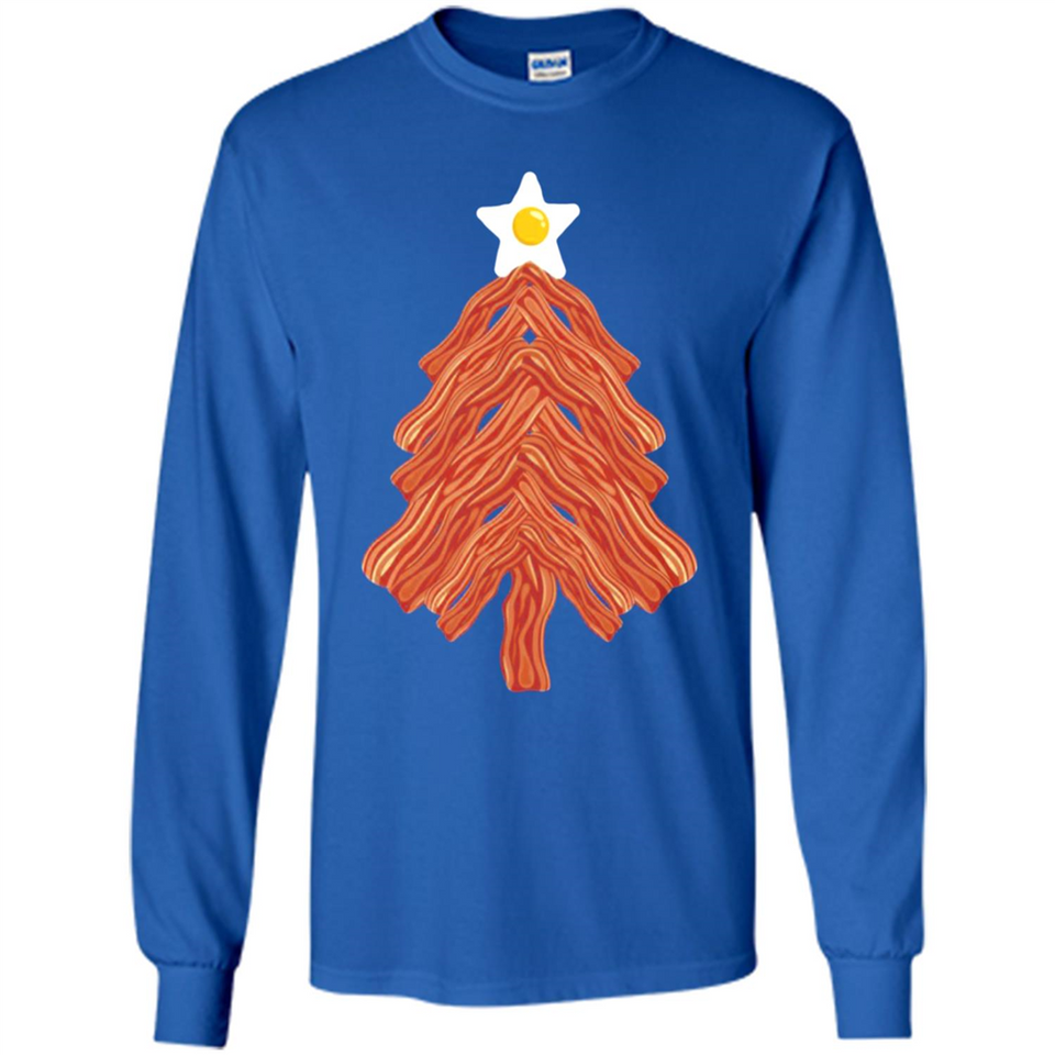 Bacon & Eggs Over Easy Fried Food Breakfast Xmas Tree Foodie - Long Sleeve T-Shirt