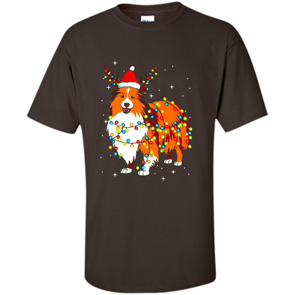 Christmas Lights Shetland Sheepdog Wearing Santa Hat Funny Xmas Mug - Shirt
