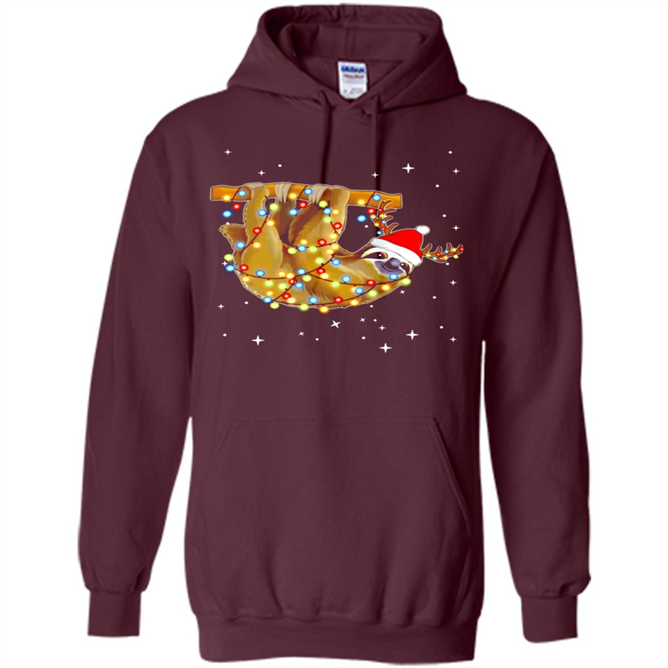 Christmas Lights Sloth Wearing Santa Hat Funny Xmas - Hoodie