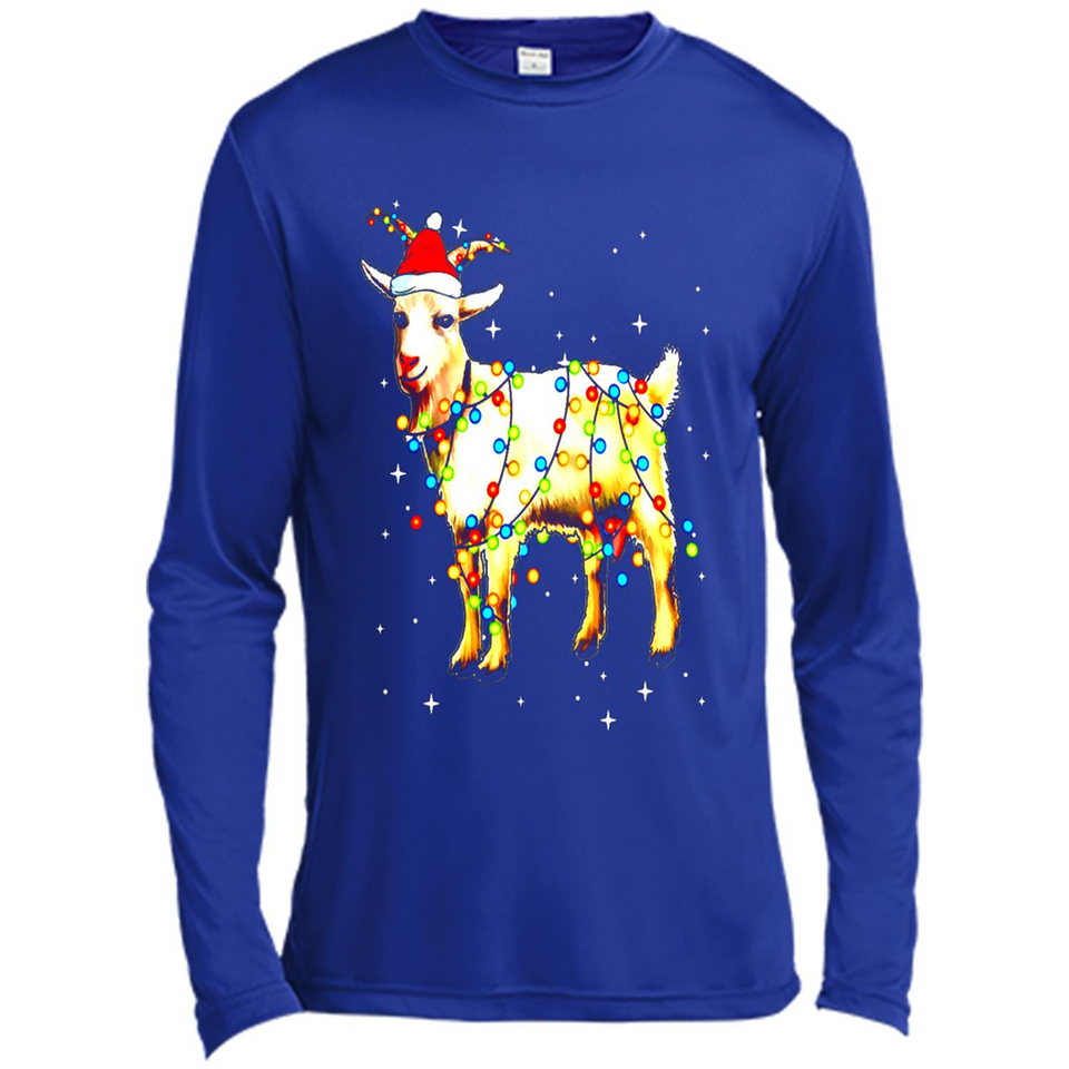 Christmas Lights Goat Wearing Santa Hat T-Shirt - Canvas Long Sleeve T-Shirt
