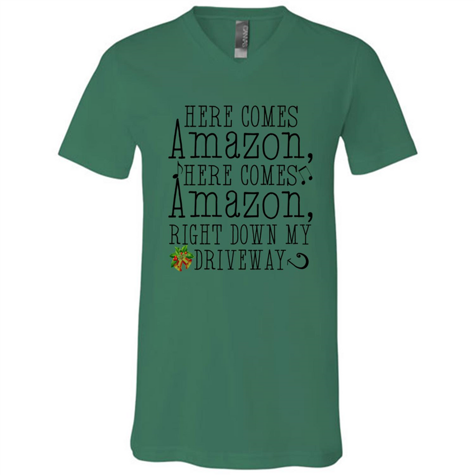 Here Comes Amazon Right Down My Driveway Christmas - Canvas Unisex V-Neck