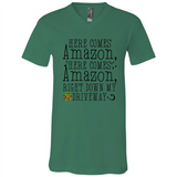 Here Comes Amazon Right Down My Driveway Christmas - Canvas Unisex V-Neck