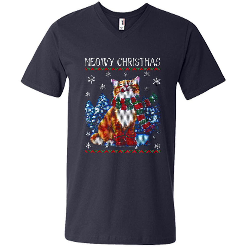 Christmas Ugly Sweater Cat With Christmas Meowy Chritstmas - Men's V-Neck