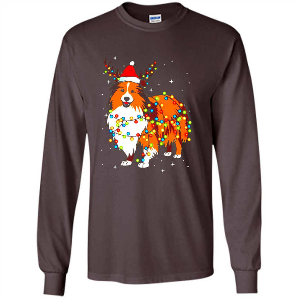 Christmas Lights Shetland Sheepdog Wearing Santa Hat Funny Xmas Mug - Long Sleeve T-Shirt