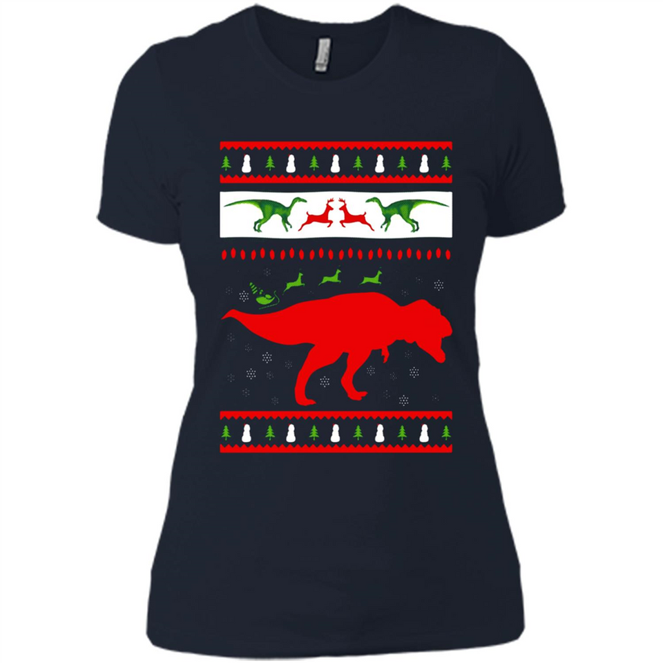 Dinosaur and Santa Clause Ugly Christmas Sweater - Ladies' Boyfriend T-Shirt