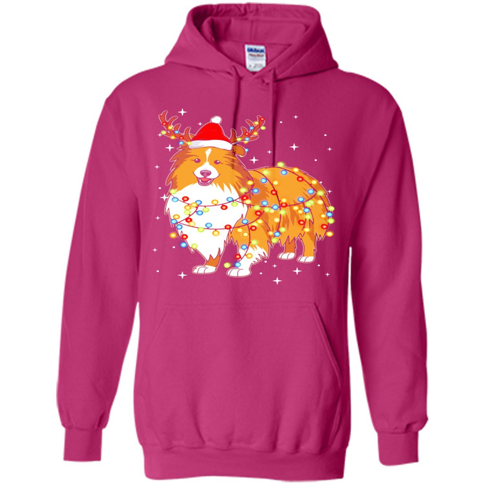 Christmas Lights Shetland Sheepdog Wearing Santa Hat Funny Xmas - Hoodie