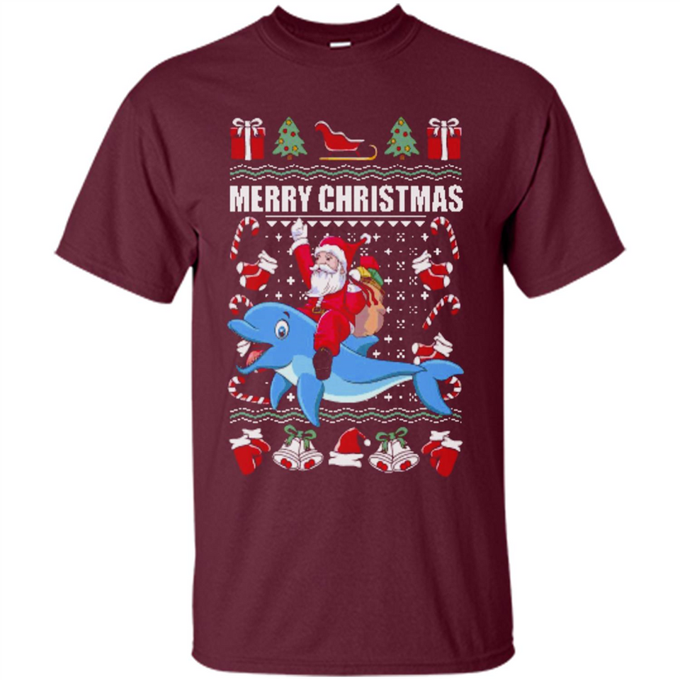 Ugly Christmas Santa Riding Dolphin - Shirt