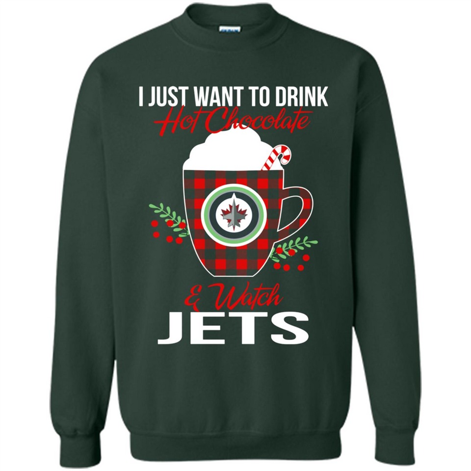 I Just Want To Drink Hot Chocolate & Watch Winnipeg Jets Ugly Christmas Sweater PINGPONG