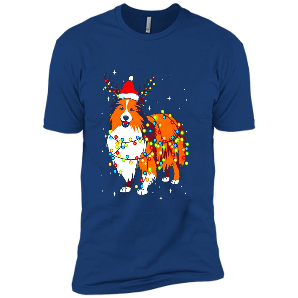 Christmas Lights Shetland Sheepdog Wearing Santa Hat Funny Xmas Mug - Premium Short Sleeve T-Shirt
