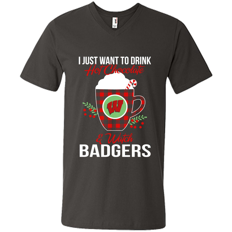 I Just Want To Drink Hot Chocolate & Watch Wisconsin Badgers Ugly Christmas Sweater PINGPONG