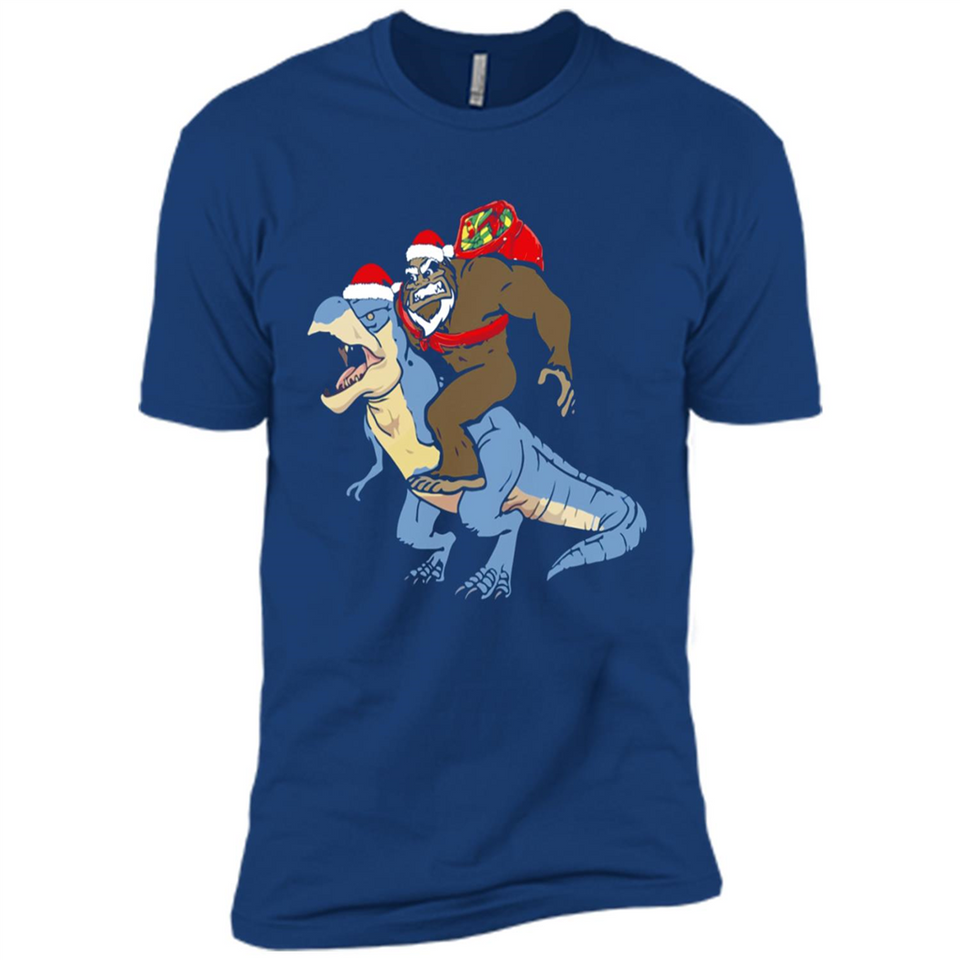 Bigfoot Riding Dinosaurus T-Shirt Funny Bigfoot Santa - Premium Short Sleeve T-Shirt