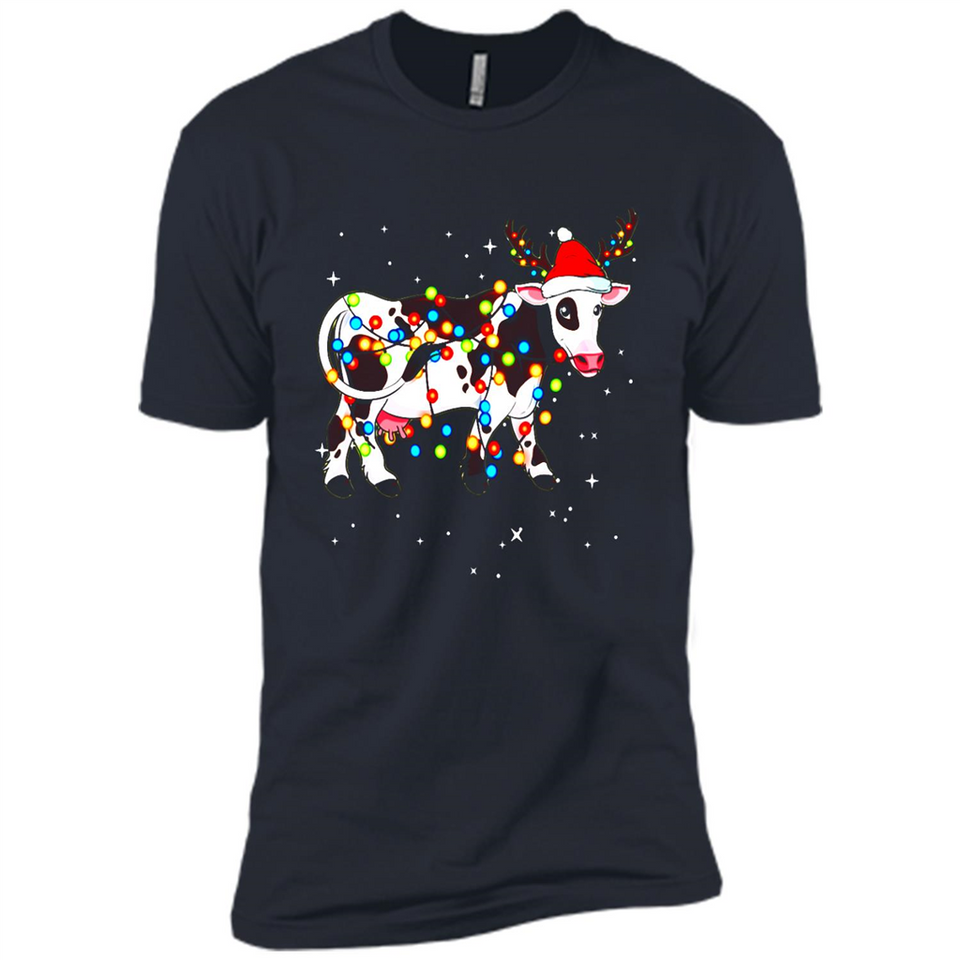 Christmas Lights Cow Wearing Santa Hat Funny Xmas Sweatshirt - Premium Short Sleeve T-Shirt
