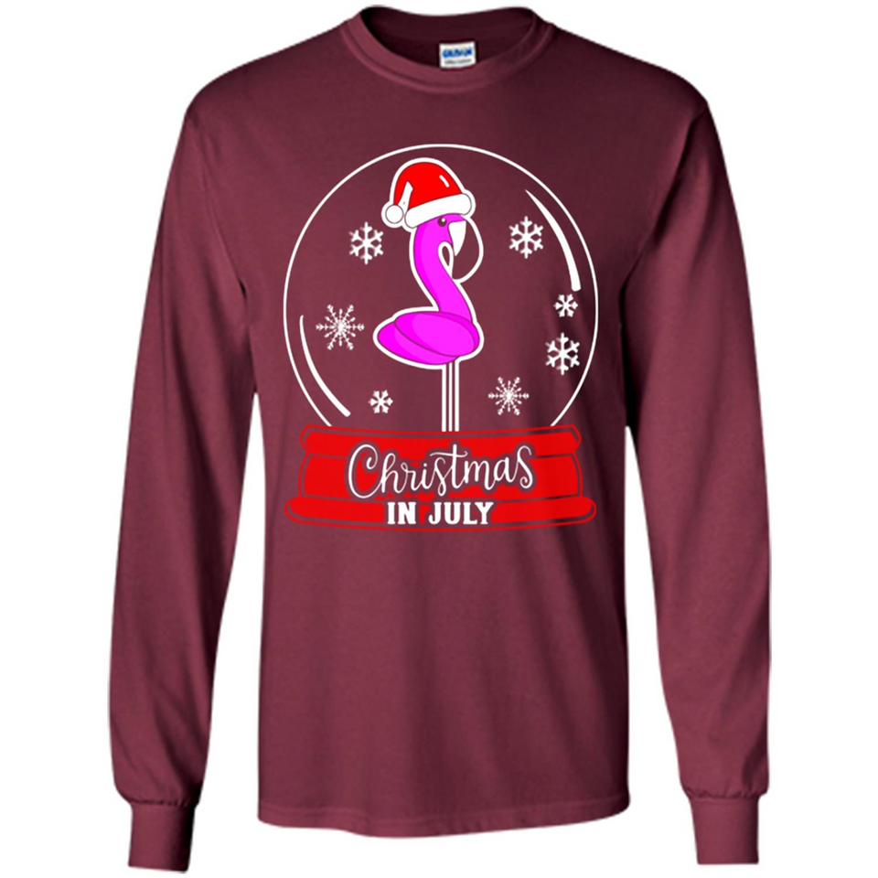 Christmas In July Flamingo Snow Globe Santa Hat - Long Sleeve T-Shirt