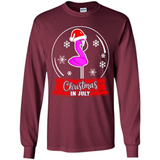 Christmas In July Flamingo Snow Globe Santa Hat - Long Sleeve T-Shirt