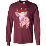 Christmas Lights Pig Wearing Santa Hat Funny Xmas - Long Sleeve T-Shirt