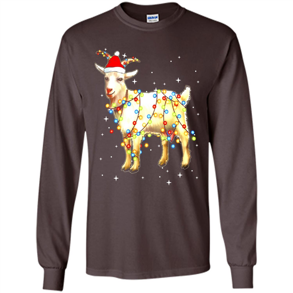 Christmas Lights Goat Wearing Santa Hat Funny Xmas - Long Sleeve T-Shirt